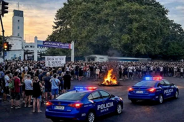 Protesta y movilización policial en Santa Fe. 