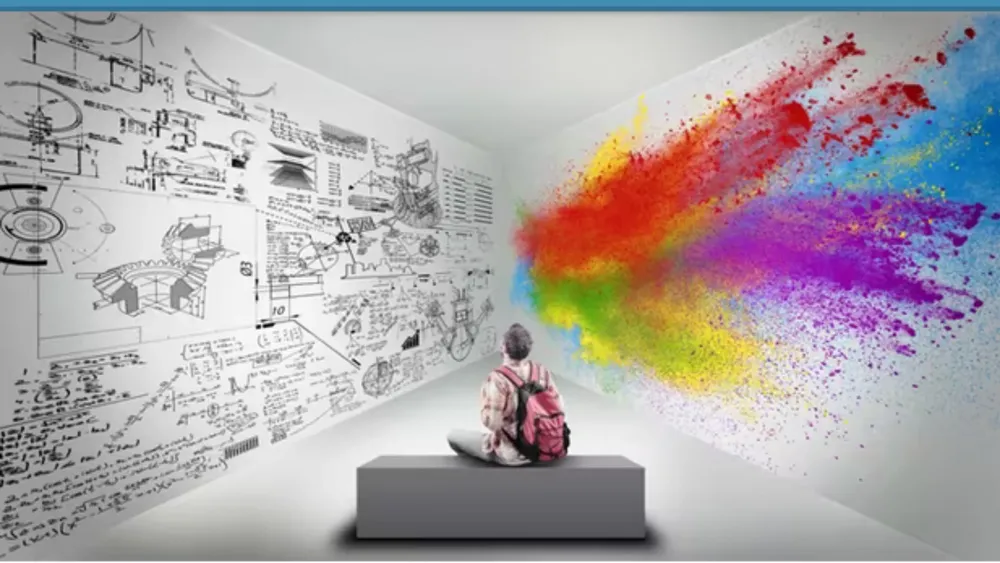 Dos hemisferios del cerebro, mitad creativo y mitad lógica.