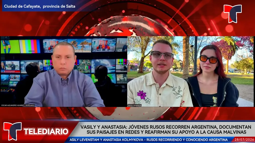 Vasily Levenstam y Anastasia Kolmykova en TELEDIARIO Argentina.